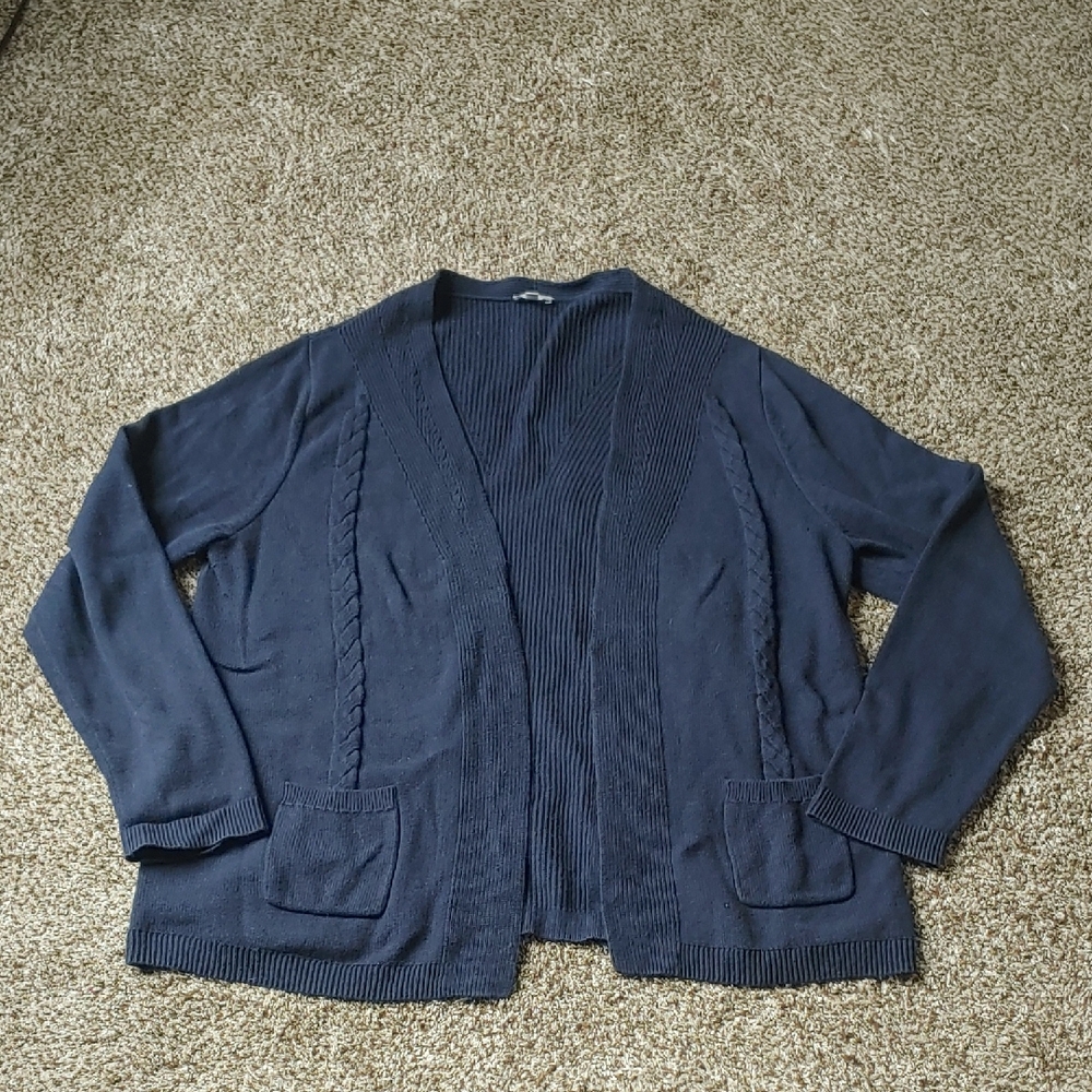 Talbots Cardigan Women's Navy Blue Knit Cotton Sweater Size XL